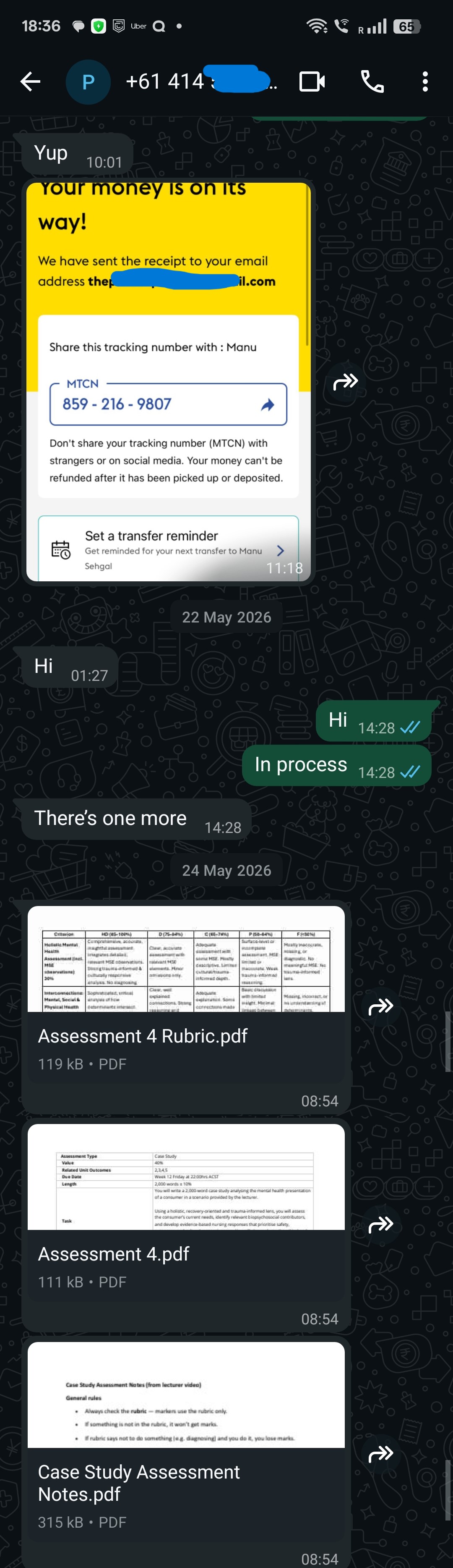 WhatsApp proof for Parmeet Singh, Master's in Public Health assignment support in Melbourne
